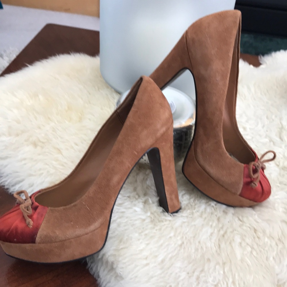 Suede stacked heels never worn